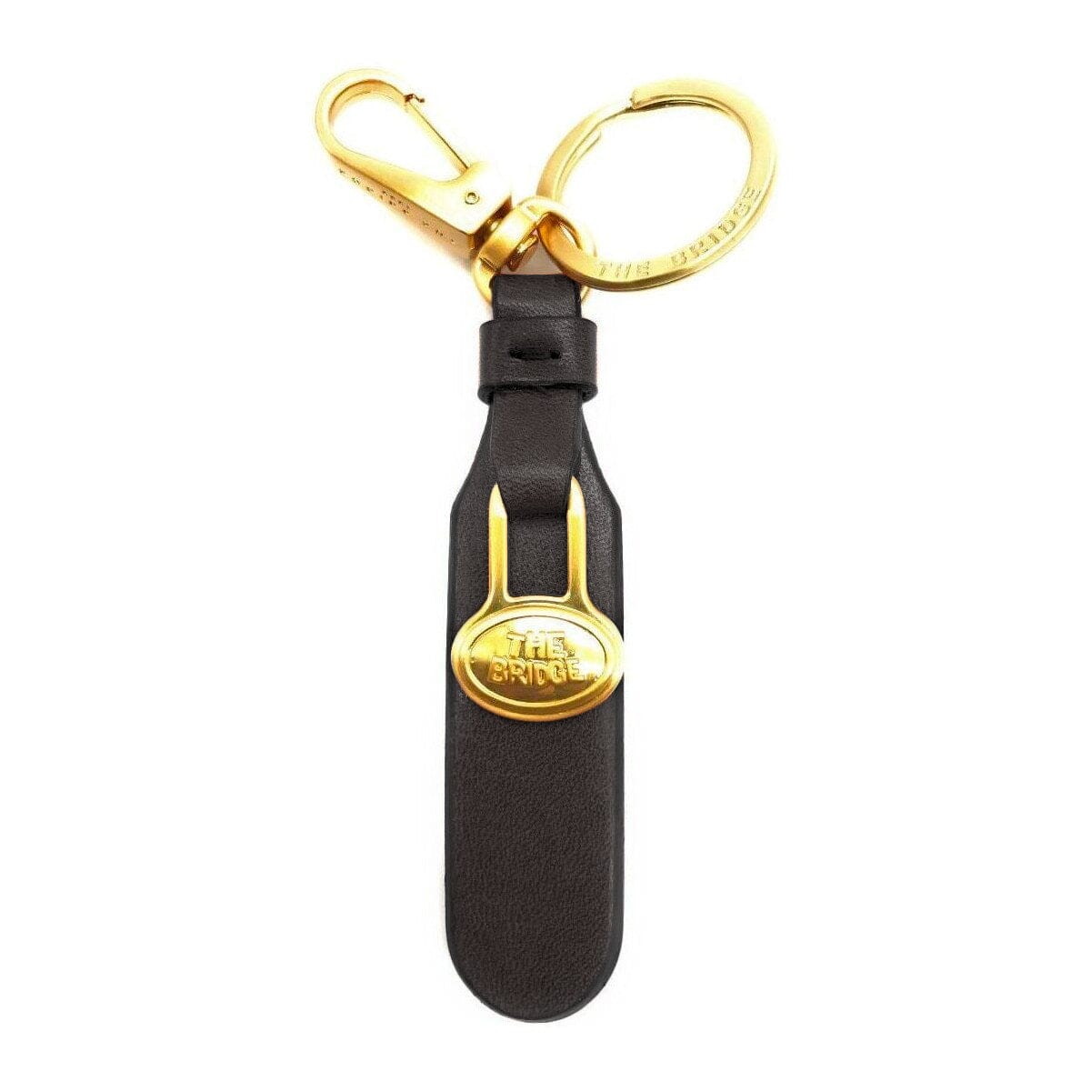 The Bridge Leather Key Ring with Mini Carabiner Hook Key Case The Bridge Black