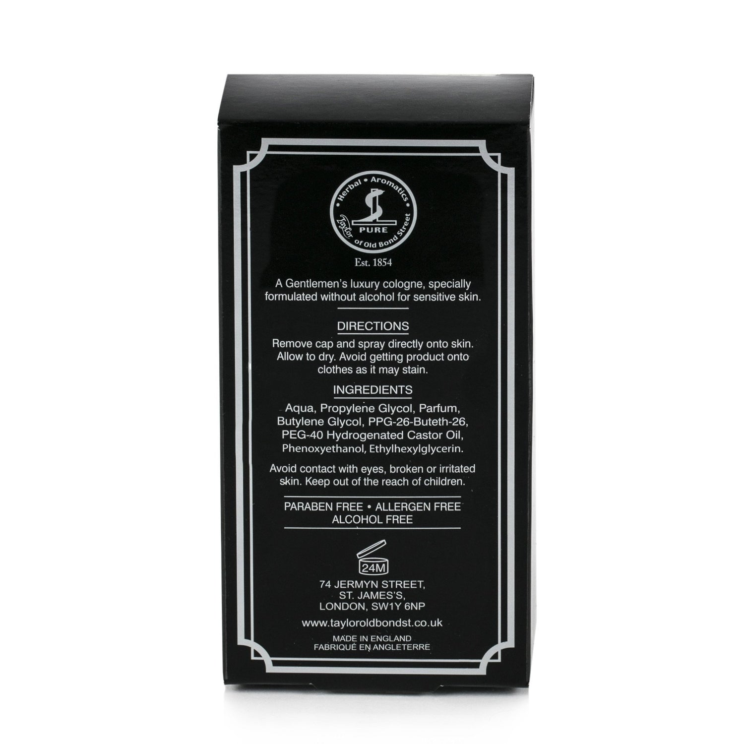 Taylor of Old Bond Street Jermyn Street Cologne for Sensitive Skin, Alcohol Free, 100 ml Men's Fragrance Taylor of Old Bond Street