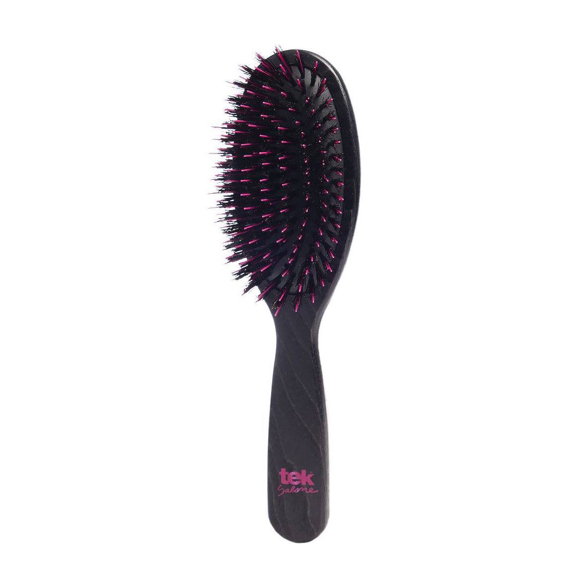 TEK Big Oval Ash Wood Hair Brush with Boar Bristles and Nylon Pins Hair Brush TEK Black
