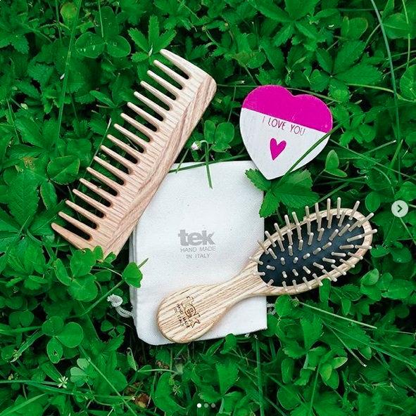 TEK Oval Ash Wood Brush and Comb Travel Set Men's Grooming Kit TEK