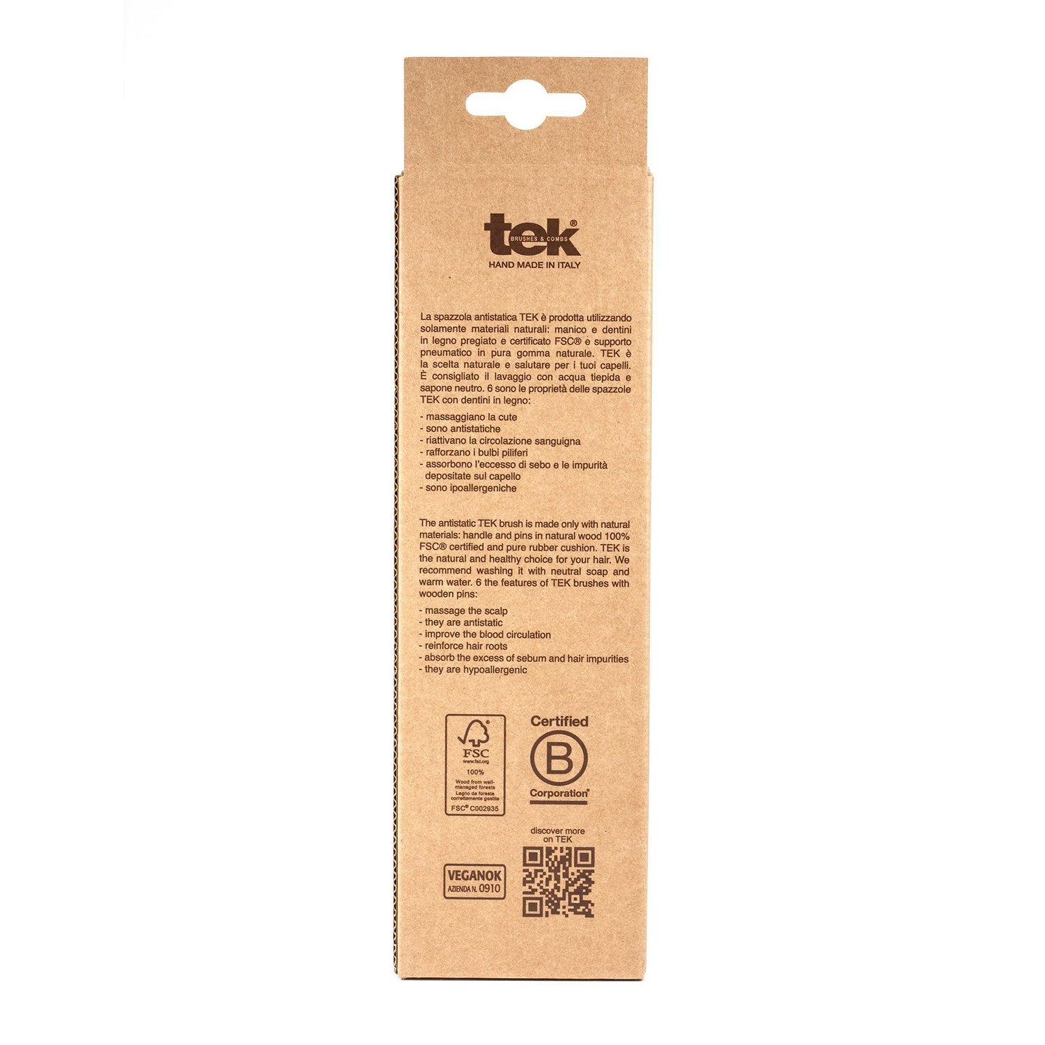 TEK Rectangular Ash Wood Hair Brush with Wooden Bristles Hair Brush TEK