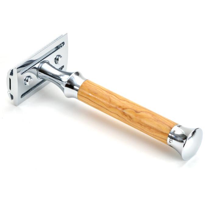 Timor 1360 Closed Comb Safety Razor with Solid Olive Wood Long Handle Double Edge Safety Razor Timor