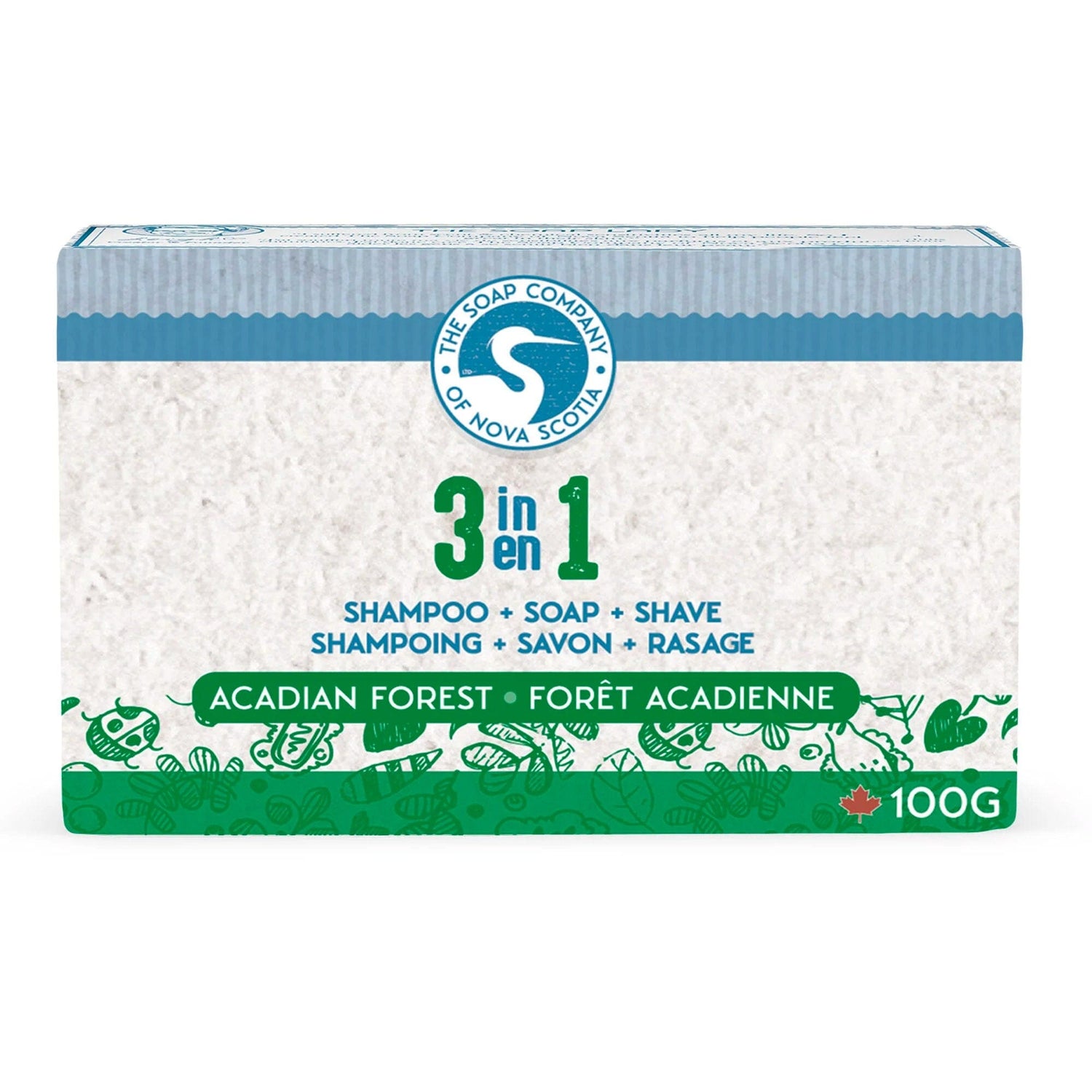 The Soap Company of Nova Scotia 3 in 1 Shampoo, Shave and Soap Bar Body Soap The Soap Company of Nova Scotia Acadian Forest Full Bar