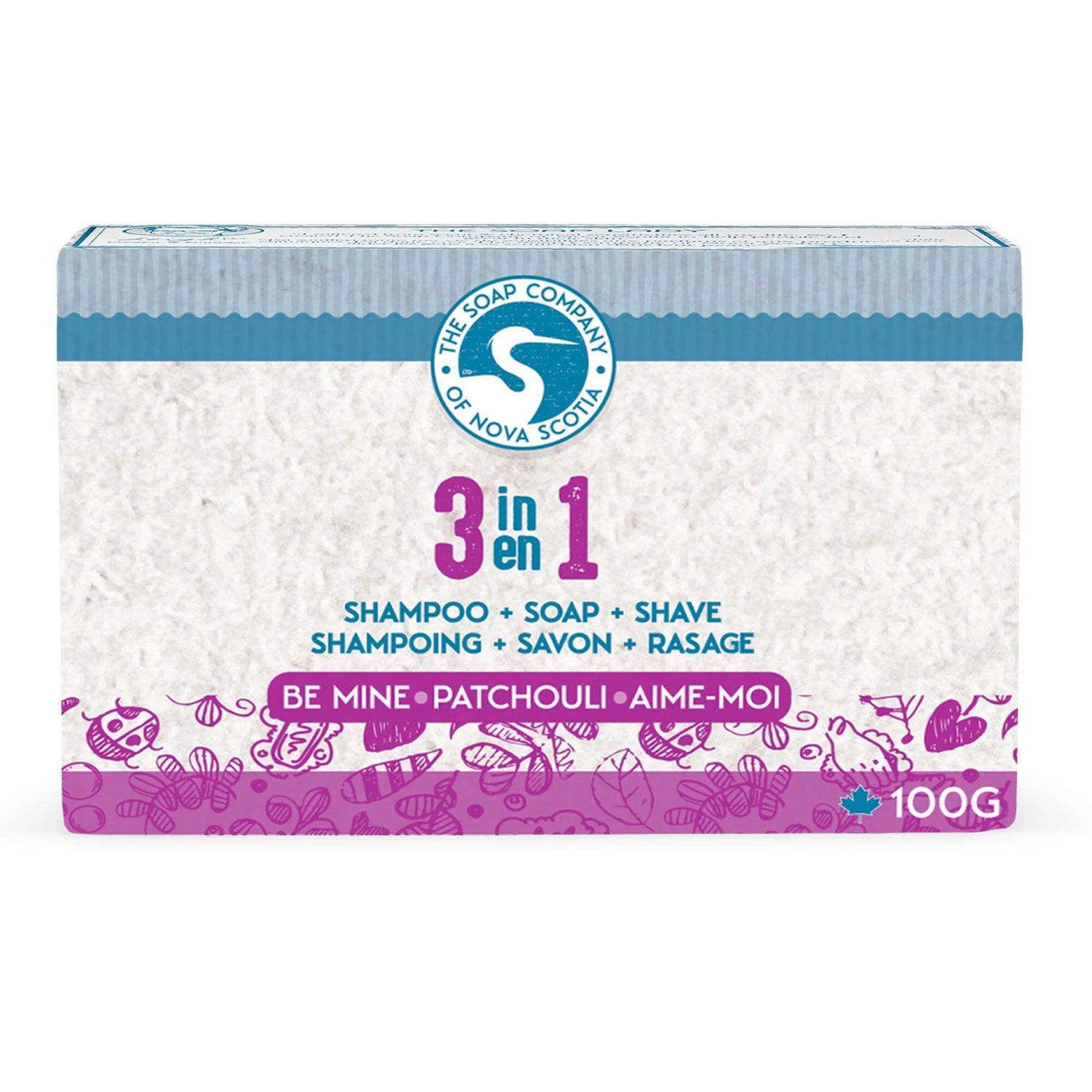 The Soap Company of Nova Scotia 3 in 1 Shampoo, Shave and Soap Bar Body Soap The Soap Company of Nova Scotia Be Mine (Patchouli) Full Bar