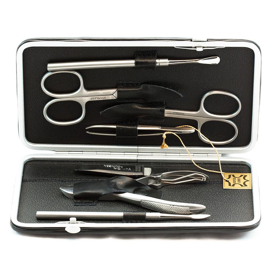 WASA Solingen 7-Piece Inox Manicure Set, Black Leather Snap Case Manicure Set WASA Solingen