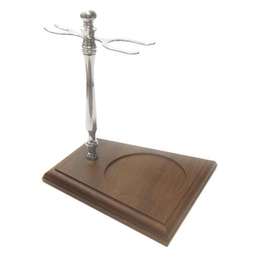 Col. Conk Wood Base Stand for Shaving Brush, Mug & Safety Razor, Chrome Shaving Stand Col. Ichabod Conk