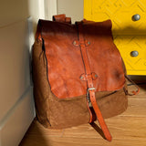 Campomaggi Saturno Leather and Canvas Backpack Backpack Campomaggi Cognac and Military Green 