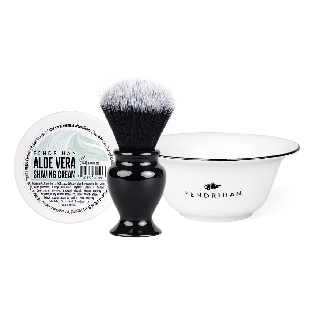 Fendrihan Shaving Cream, Porcelain Shaving Bowl and Shaving Brush Set, Save $15 Shaving Set Fendrihan Aloe Vera Black 