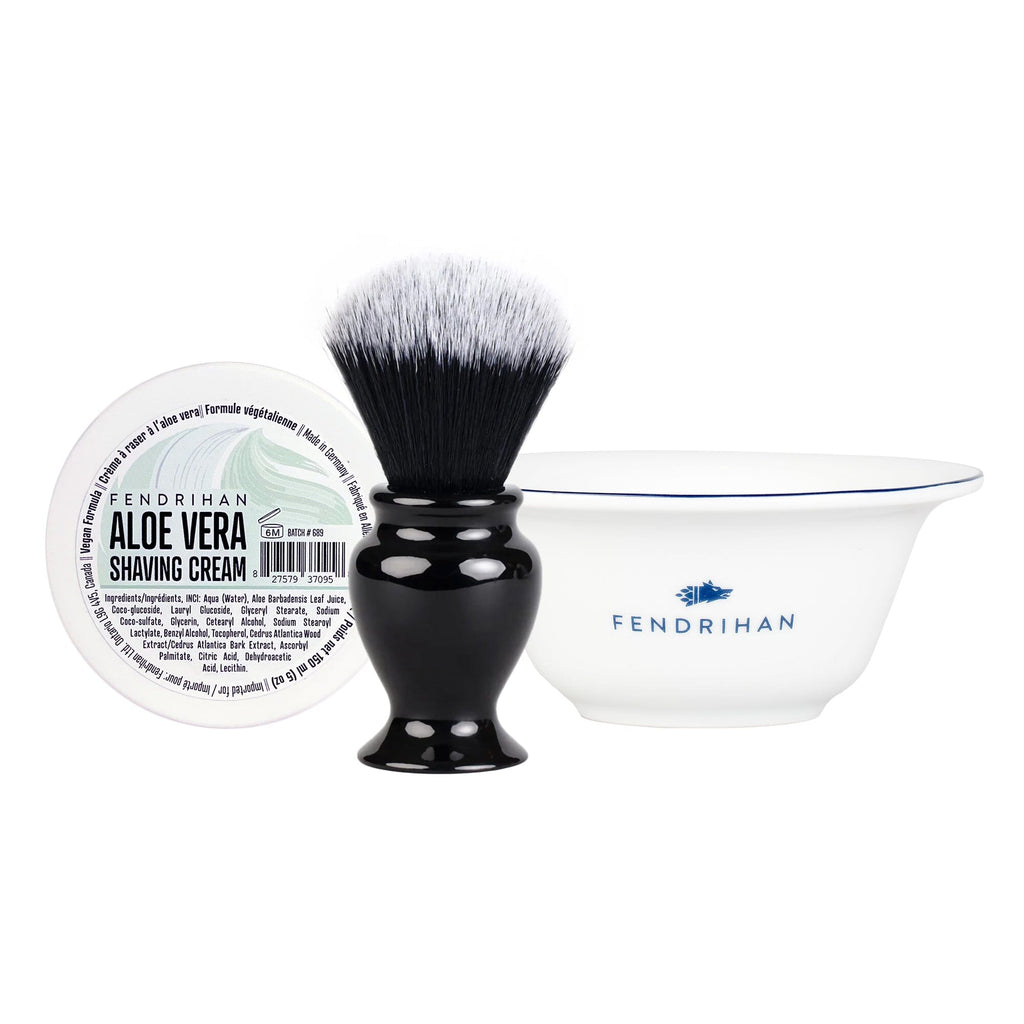 Fendrihan Shaving Cream, Porcelain Shaving Bowl and Shaving Brush Set, Save $15 Shaving Set Fendrihan Aloe Vera Dark Blue 