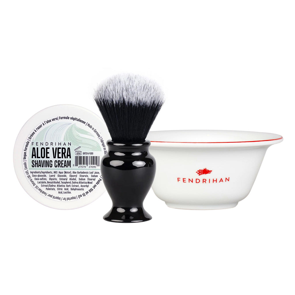 Fendrihan Shaving Cream, Porcelain Shaving Bowl and Shaving Brush Set, Save $15 Shaving Set Fendrihan Aloe Vera Red 