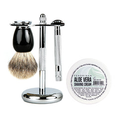 Fendrihan 4-Piece Wet Shaving Set with Safety Razor and Badger Shaving Brush, Save $30 Shaving Set Fendrihan Steeles Black Aloe Vera