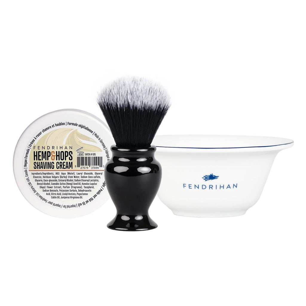 Fendrihan Shaving Cream, Porcelain Shaving Bowl and Shaving Brush Set, Save $15 Shaving Set Fendrihan Hemp & Hops Dark Blue 