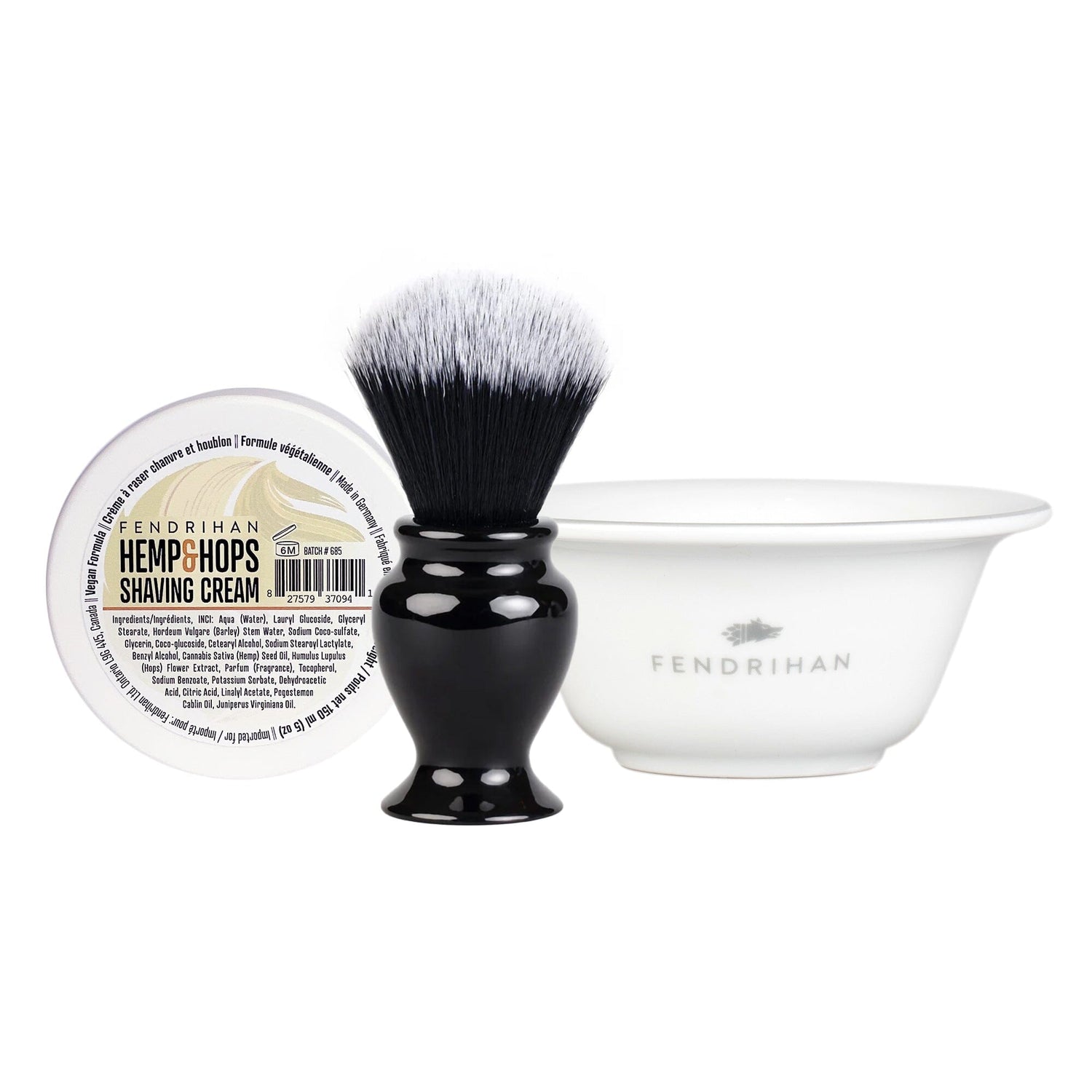 Fendrihan Shaving Cream, Porcelain Shaving Bowl and Shaving Brush Set, Save $15 Shaving Set Fendrihan Hemp & Hops Grey 