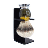 Parker Silvertip Badger Shaving Brush and Stand, Chrome Bottom Badger Bristles Shaving Brush Parker Razors Faux Horn 