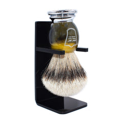 Parker Silvertip Badger Shaving Brush and Stand, Chrome Bottom Badger Bristles Shaving Brush Parker Razors Faux Horn 