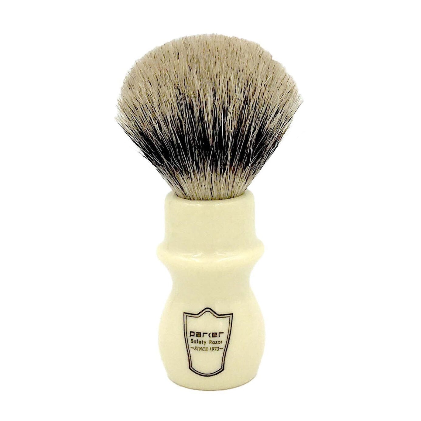 Parker Pure Badger Shaving Brush and Stand, Ivory Long Handle Shaving Brush Parker Razors 