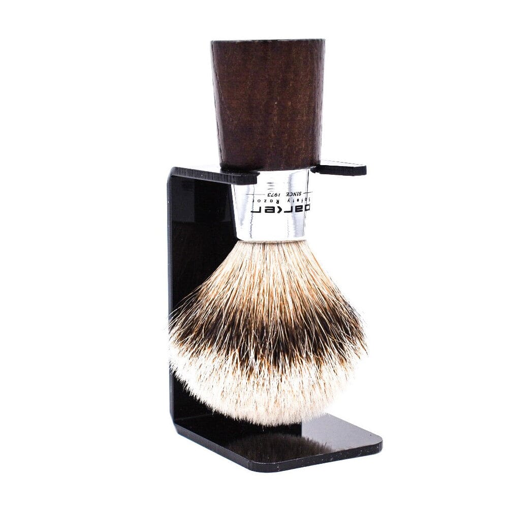 Parker Silvertip Badger Shaving Brush and Stand, Walnut/Chrome Handle Shaving Brush Parker Razors 