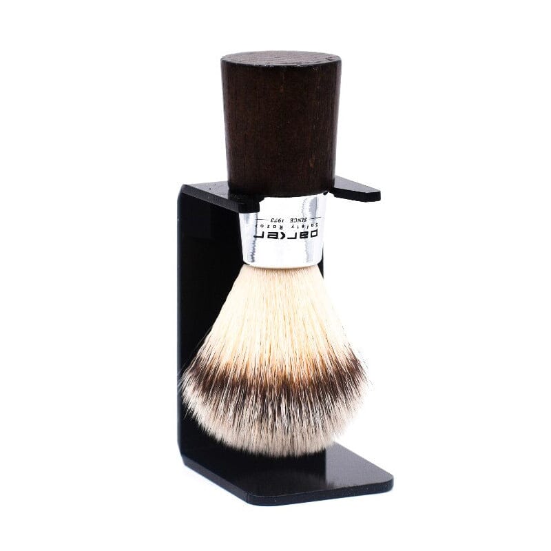 Parker Synthetic Shave Brush and Stand, Walnut/Chrome Handle Shaving Brush Parker Razors 
