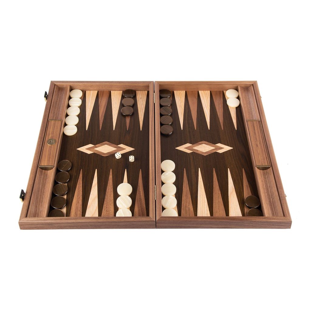 Scratch and Dent Manopoulos Fendrihan Handmade Premium Backgammon Walnut Natural Tree Trunk with Wenge and Oak Wood Points 