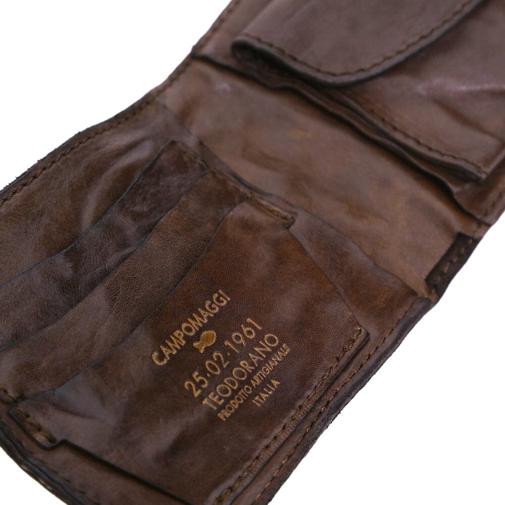 Campomaggi Johnny Horizontal Leather Wallet with Coin Pouch, Teodorano Print Leather Wallet Campomaggi Dark Brown 