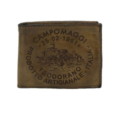 Campomaggi Johnny Horizontal Leather Wallet with Coin Pouch, Teodorano Print Leather Wallet Campomaggi Military Green 