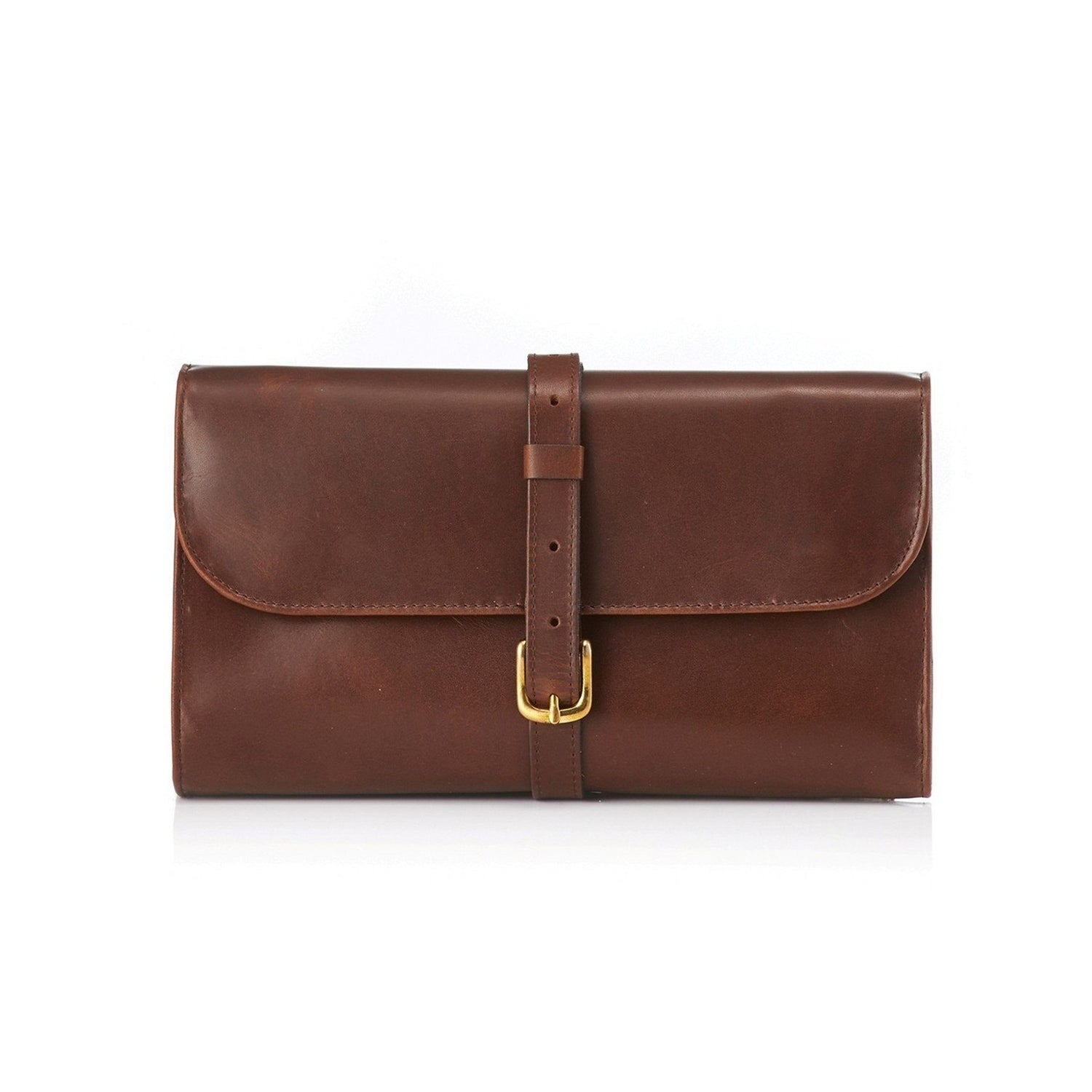 Daines & Hathaway Military Wet Pack Grooming Travel Case Daines & Hathaway Chestnut Brooklyn Leather with Green Lining 