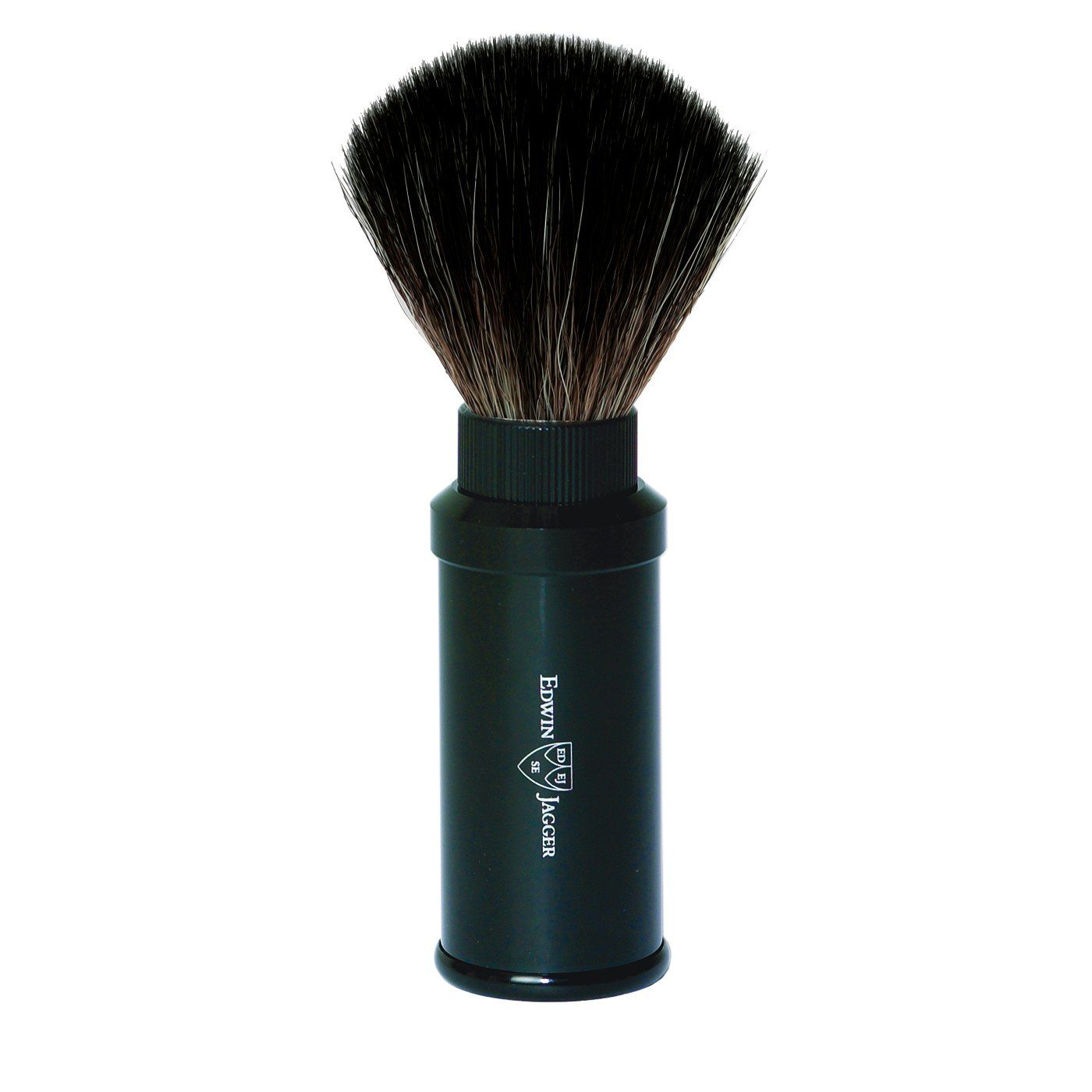 Edwin Jagger Black Synthetic Fiber Travel Shaving Brush in Black Metal Case Synthetic Bristles Shaving Brush Edwin Jagger 