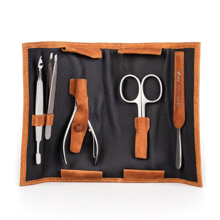 Erbe Solingen 5-Piece Manicure Set, Cognac Leather Roll Case Manicure Set Erbe Solingen 