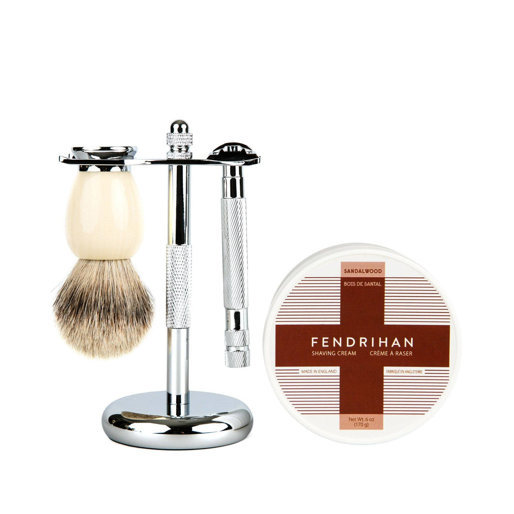 Fendrihan 4-Piece Wet Shaving Set with Safety Razor and Badger Shaving Brush, Save $30 Shaving Set Fendrihan Steeles Ivory Sandalwood