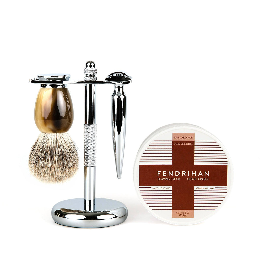 Fendrihan 4-Piece Wet Shaving Set with Safety Razor and Badger Shaving Brush, Save $30 Shaving Set Fendrihan Cannon Horn Sandalwood