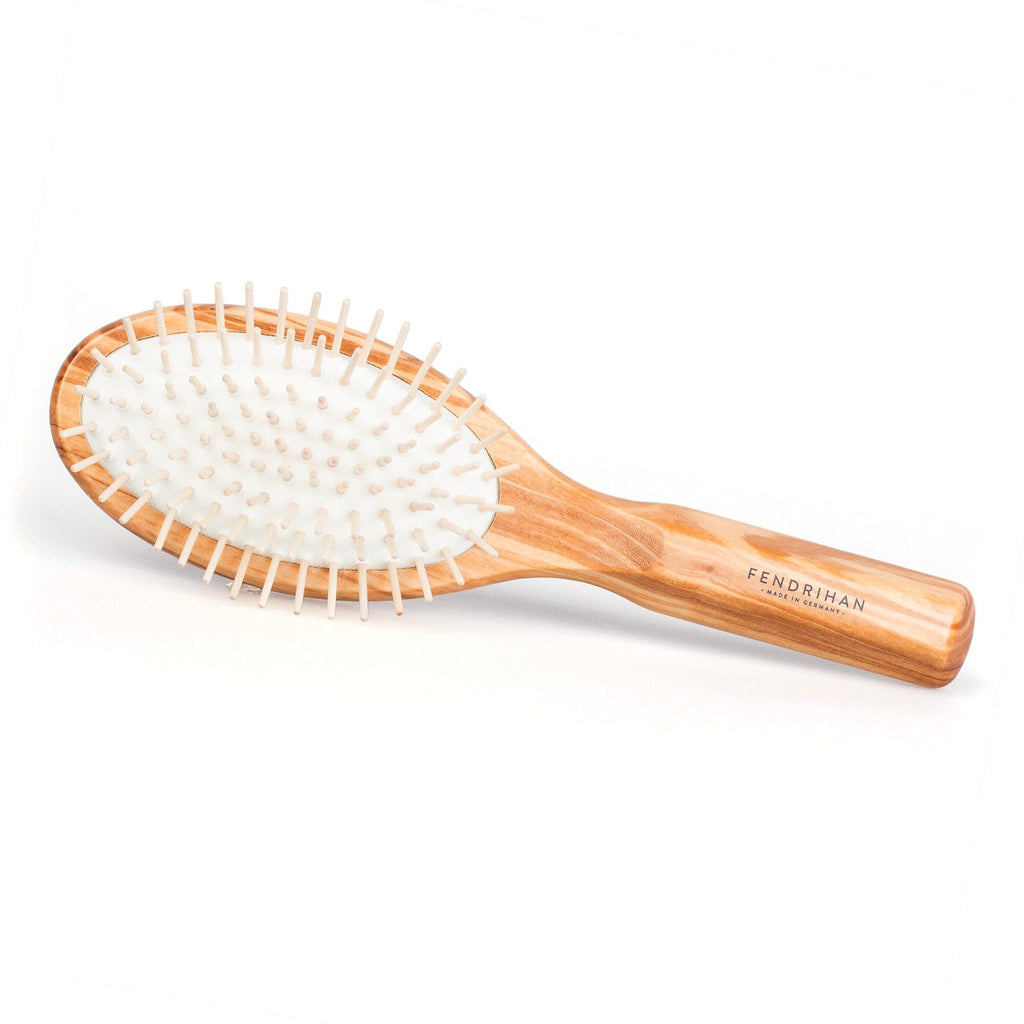 Scratch and Dent Fendrihan Fendrihan Oval Olivewood Pneumatic Brush with Wooden Pins – Made in Germany (1 Damaged Bristle) 