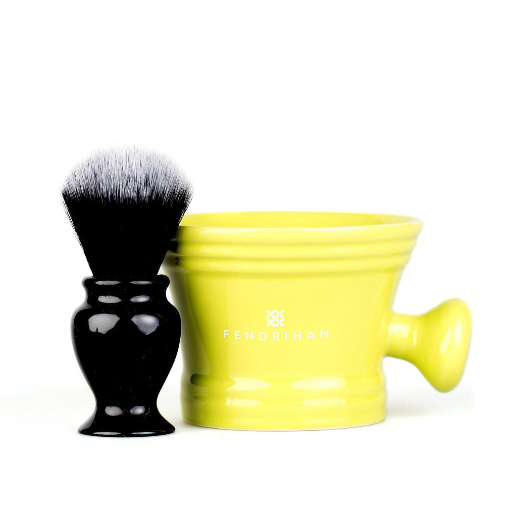 Fendrihan Synthetic Shaving Brush and Moderno Apothecary Shaving Mug, Save $10 Shaving Kit Fendrihan Lima Black and White Bristles - Black Handle 