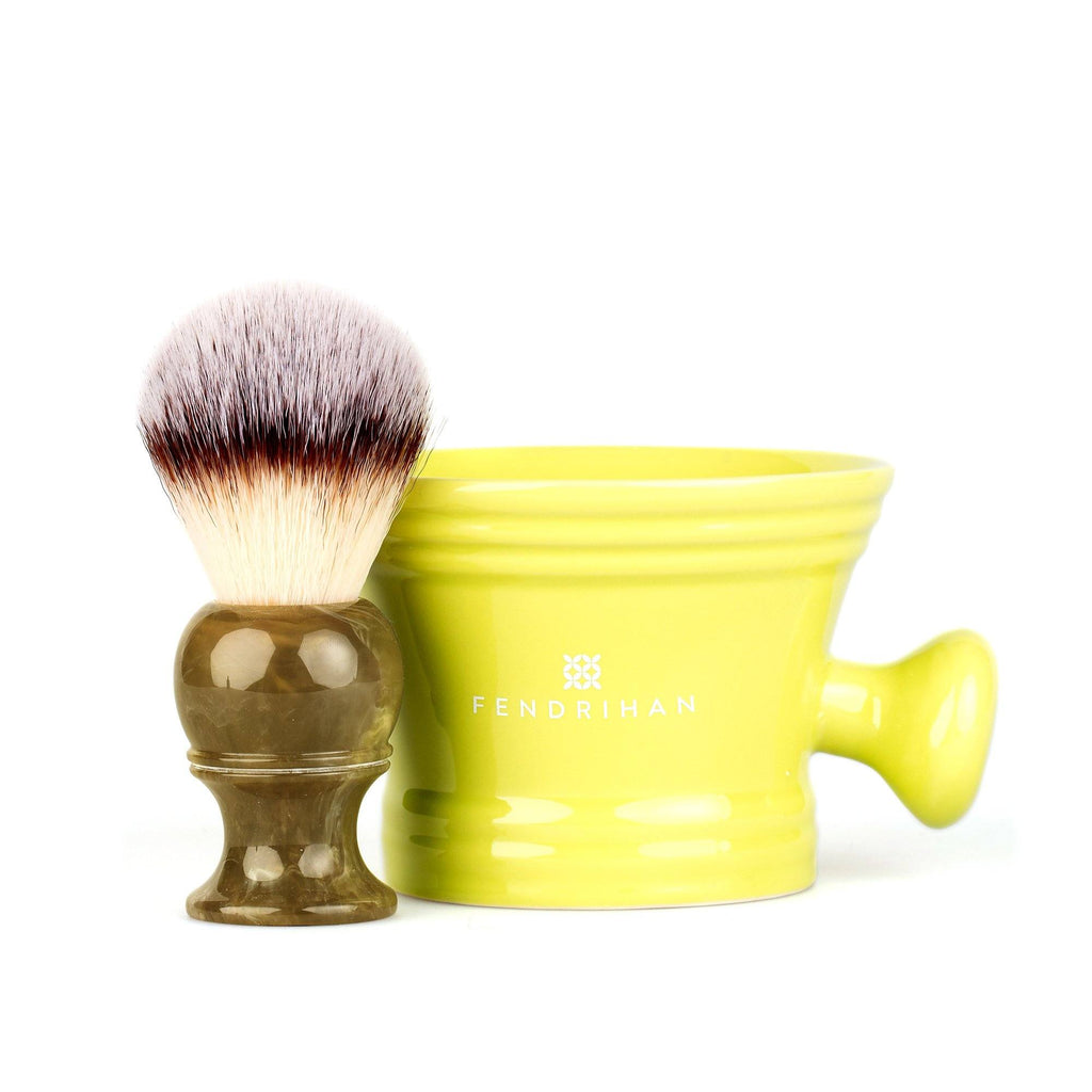Fendrihan Synthetic Shaving Brush and Moderno Apothecary Shaving Mug, Save $10 Shaving Kit Fendrihan Lima Imitation Badger - Faux Horn Resin Handle 