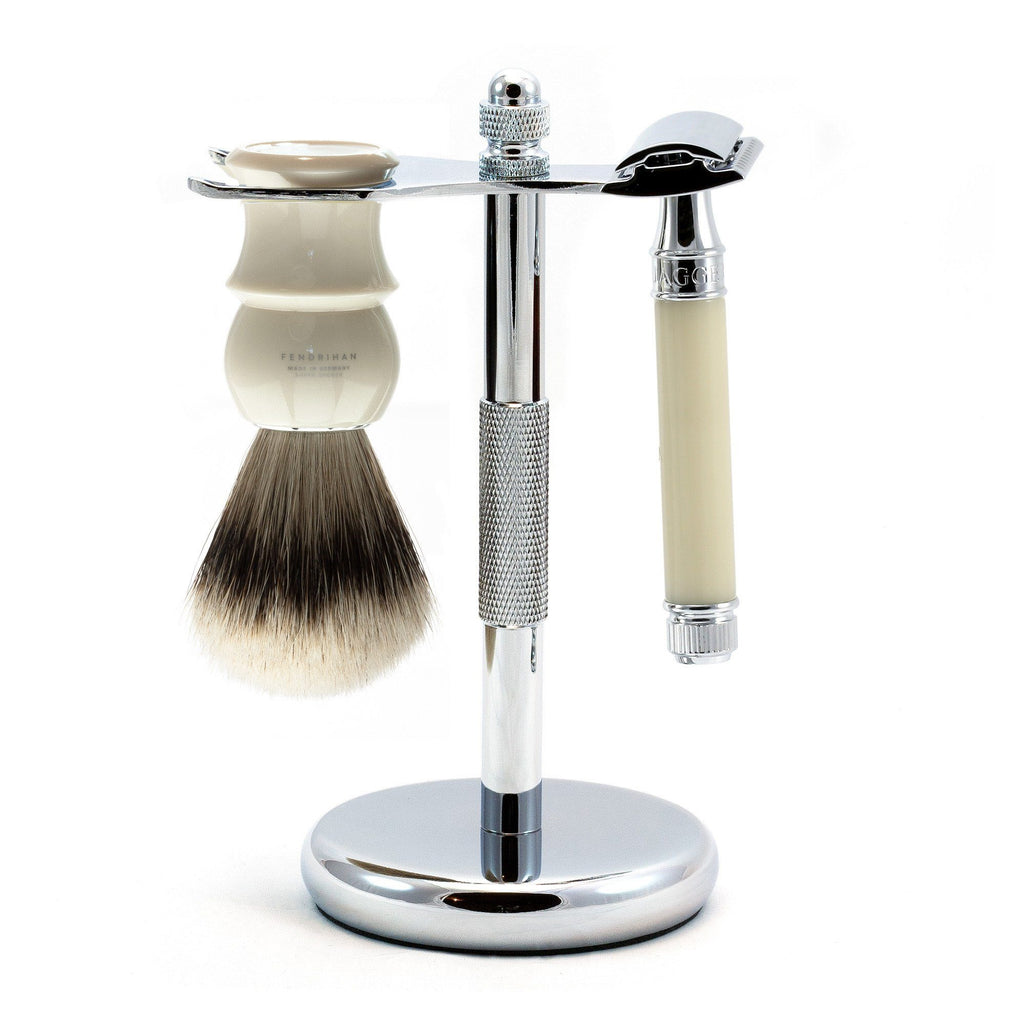 3-Piece Classic Wet-Shaving Set w Edwin Jagger Razor, Save $15 Shaving Kit Fendrihan Ivory 