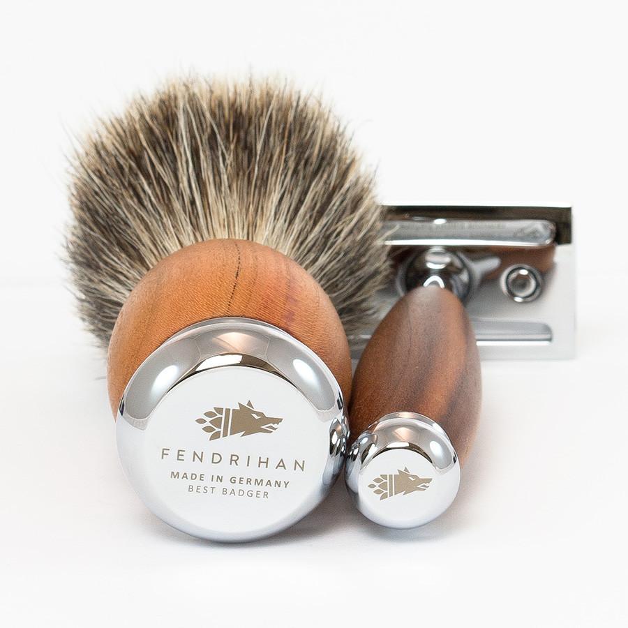 Dacian Draco 4-Piece Shaving Set with Safety Razor and Best Badger Brush, Plum Wood Handles Shaving Kit Fendrihan 