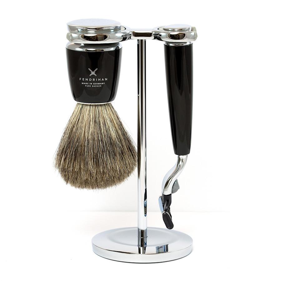 Fendrihan 3-Piece Shaving Set with Gillette Mach3 Razor and Pure Badger Brush, Black Shaving Kit Fendrihan 