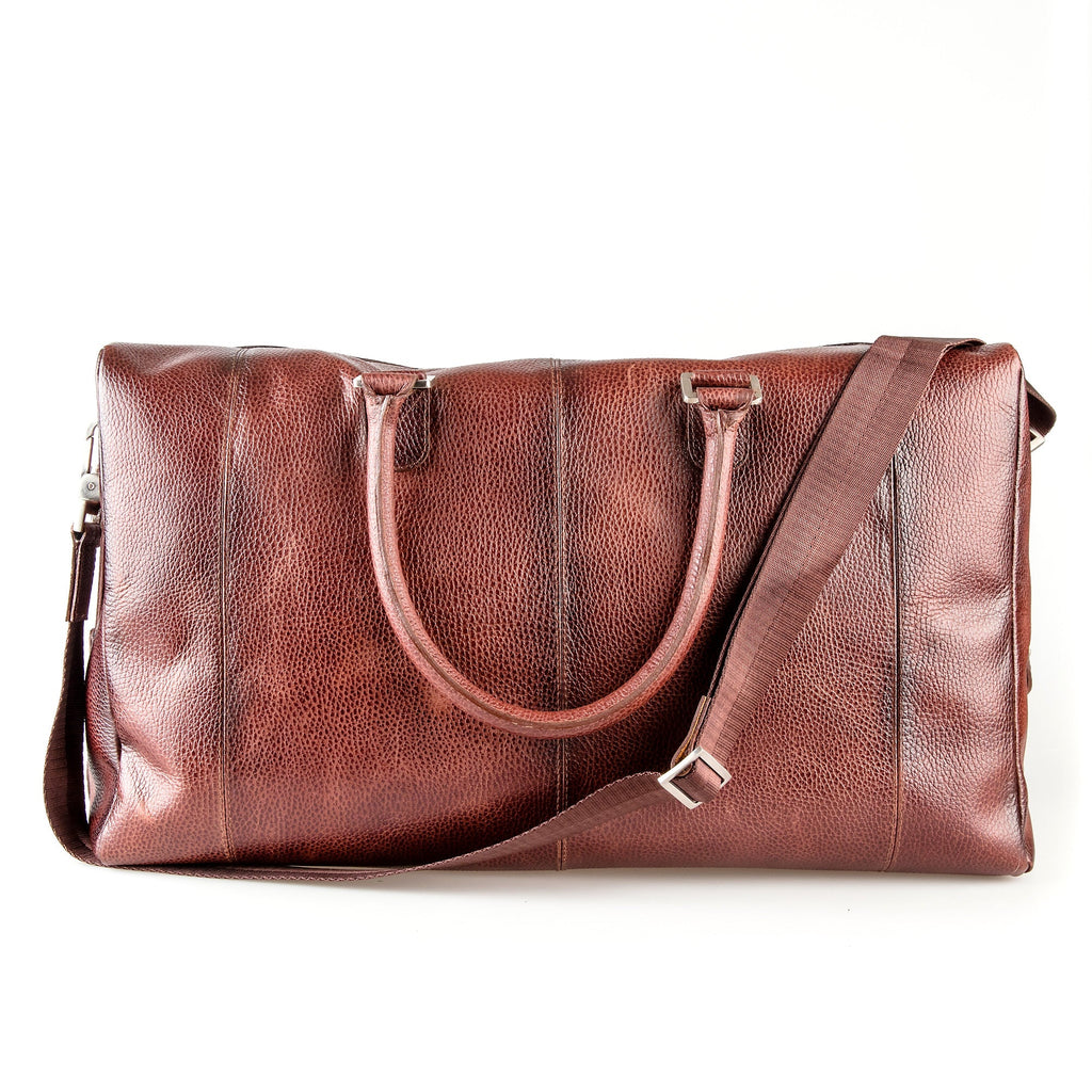 Fendrihan Pebbled Leather Travel Bag, Brandy Leather Briefcase Fendrihan 