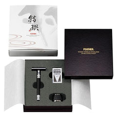 Feather WS-D2S Double Edge Stainless Steel and Wood Safety Razor, with Stand Double Edge Safety Razor Feather 