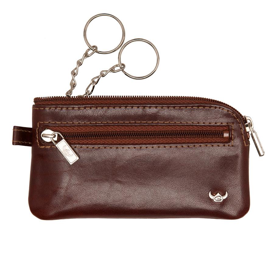 Golden Head Colorado Double-Ring Leather Key Holder with Side Pocket, Tobacco Key Case Golden Head 
