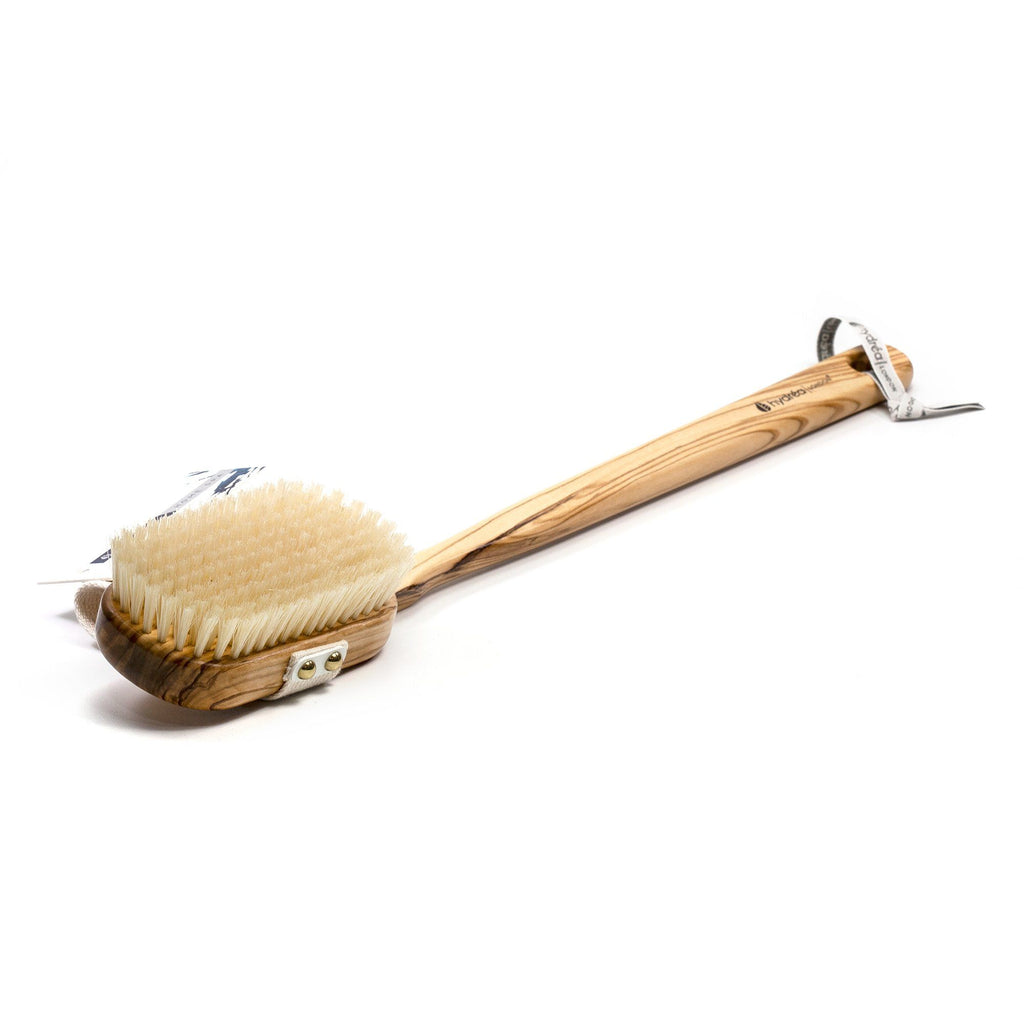 Hydrea London Pure Bristle Bath Brush, Olive Wood Detachable Handle Bath Brush The Natural Sea Sponge Co 
