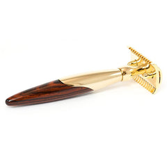 Joris 24k Gold Plated "Odyssey" Open Comb Safety Razor, Rosewood Handle Double Edge Safety Razor Plisson - Joris 