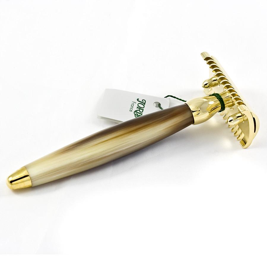 Joris 24k Gold Plated Open Comb Double Edge Safety Razor, Genuine Horn Handle Double Edge Safety Razor Plisson - Joris 