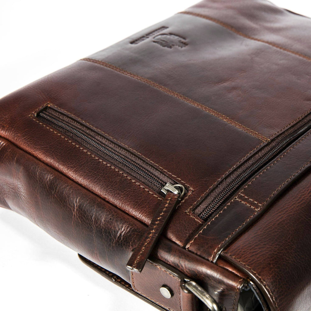 Leonhard Heyden Roma Leather Messenger Bag with 14" Laptop Compartment, Brown Leather Briefcase Leonhard Heyden 