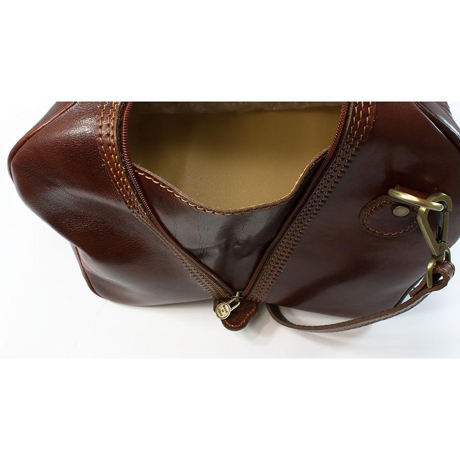 Manufactus Cesare Medium-Size Leather Travel Bag, Tobacco Leather Briefcase Manufactus by Luca Natalizia 