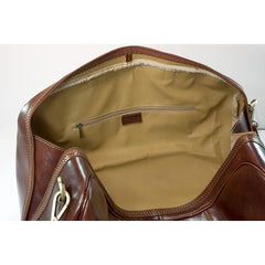 Manufactus Cesare Medium-Size Leather Travel Bag, Tobacco Leather Briefcase Manufactus by Luca Natalizia 