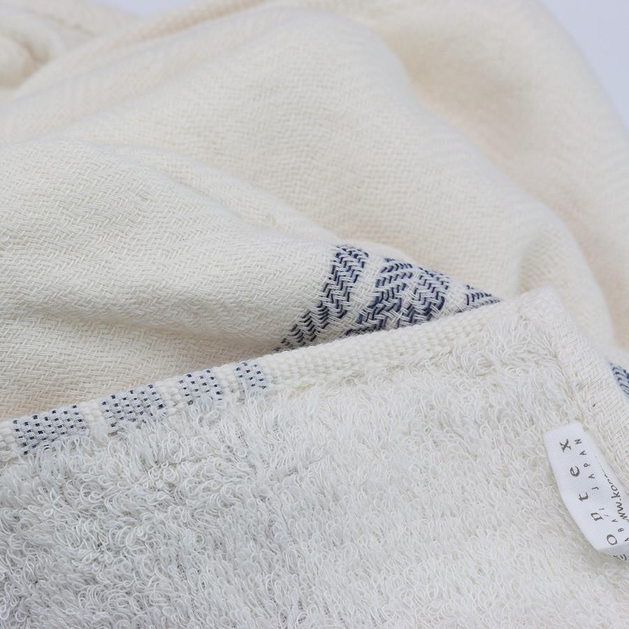 Kontex Flax Line Organic Hand Towel, Ivory with Navy Stripes Towel Japanese Exclusives 