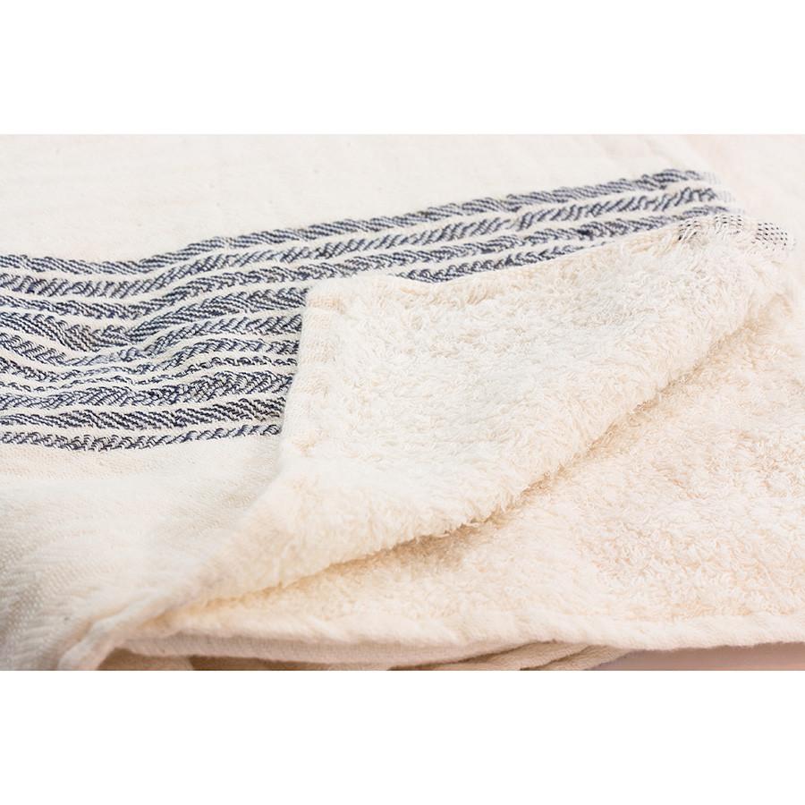 Kontex Flax Line Organic Towel, Ivory with Navy Stripes Towel Japanese Exclusives 
