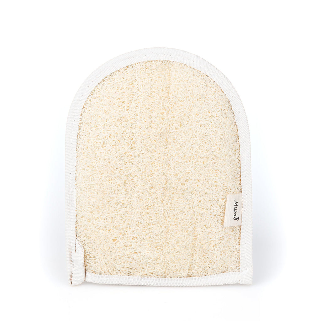 MUMO Double Sided Natural Egyptian Loofah and Cotton Glove Body Exfoliating Mitt MUMO White 