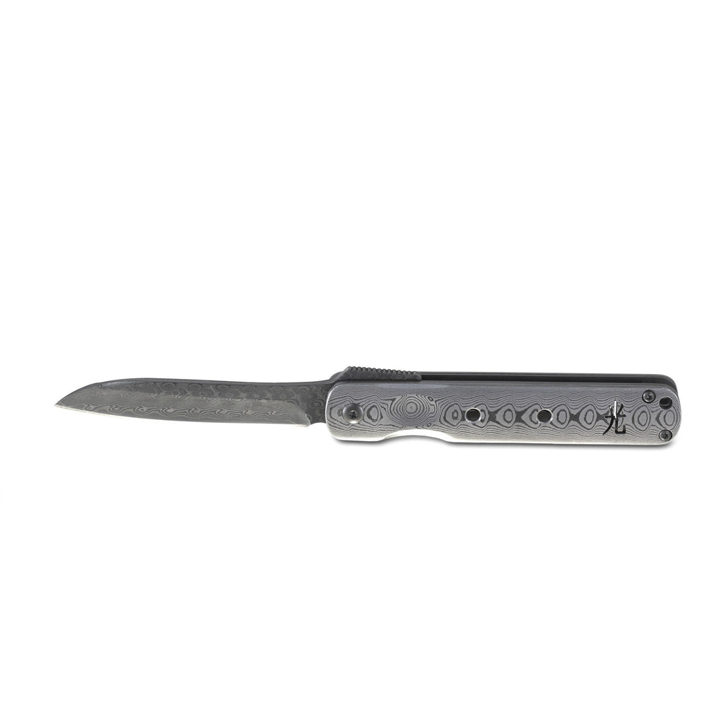 Hikari 106AX Higo Folding Knife, Damascus Steel Blade and Handle, Drop Point Style Pocket Knife Japanese Exclusives 