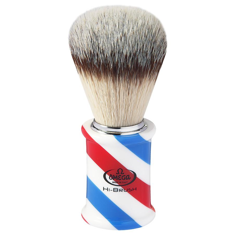 Omega Synthetic Fiber Shaving Brush with Barber Pole Handle Synthetic Bristles Shaving Brush Omega 